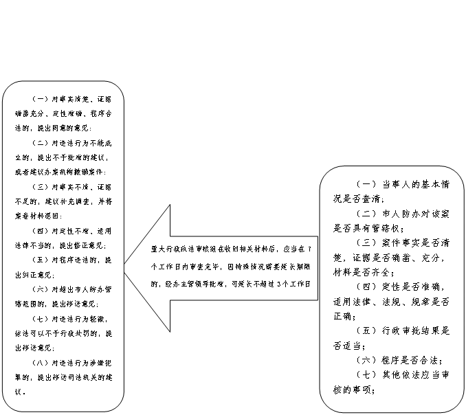 下箭头: 审核内容,上箭头: 法制审核结果