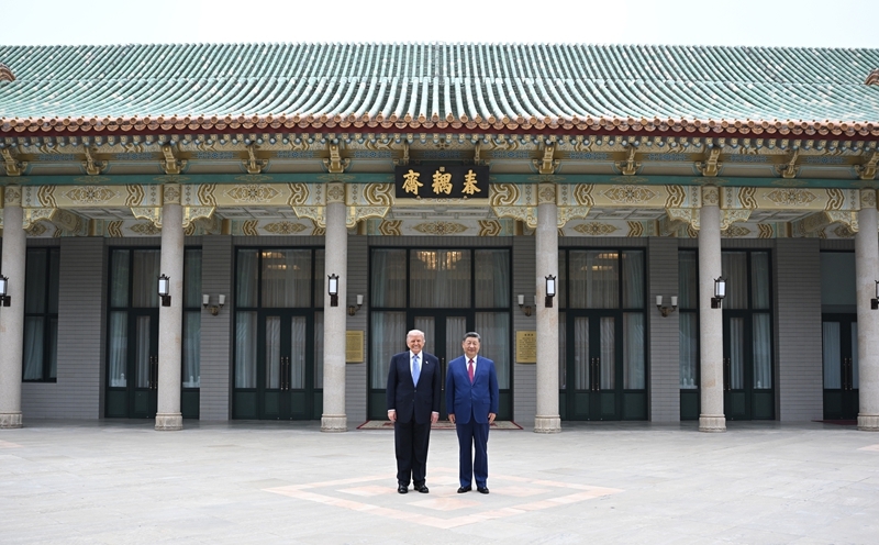 5月15日上午，国家主席习近平在中南海同美国总统特朗普举行小范围会晤。新华社记者 谢环驰 摄
