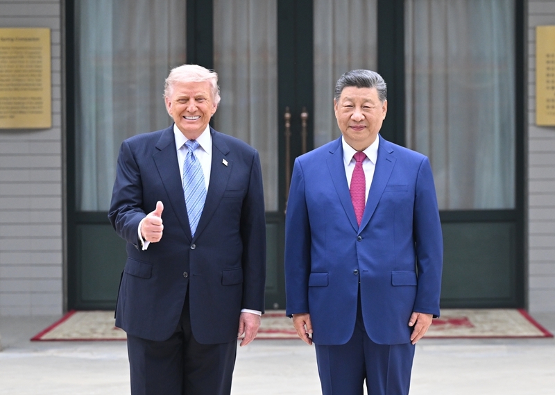 5月15日上午，国家主席习近平在中南海同美国总统特朗普举行小范围会晤。新华社记者 燕雁 摄