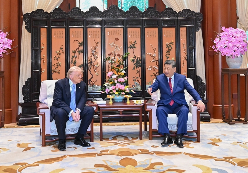 5月15日上午，国家主席习近平在中南海同美国总统特朗普举行小范围会晤。新华社记者 李响 摄
